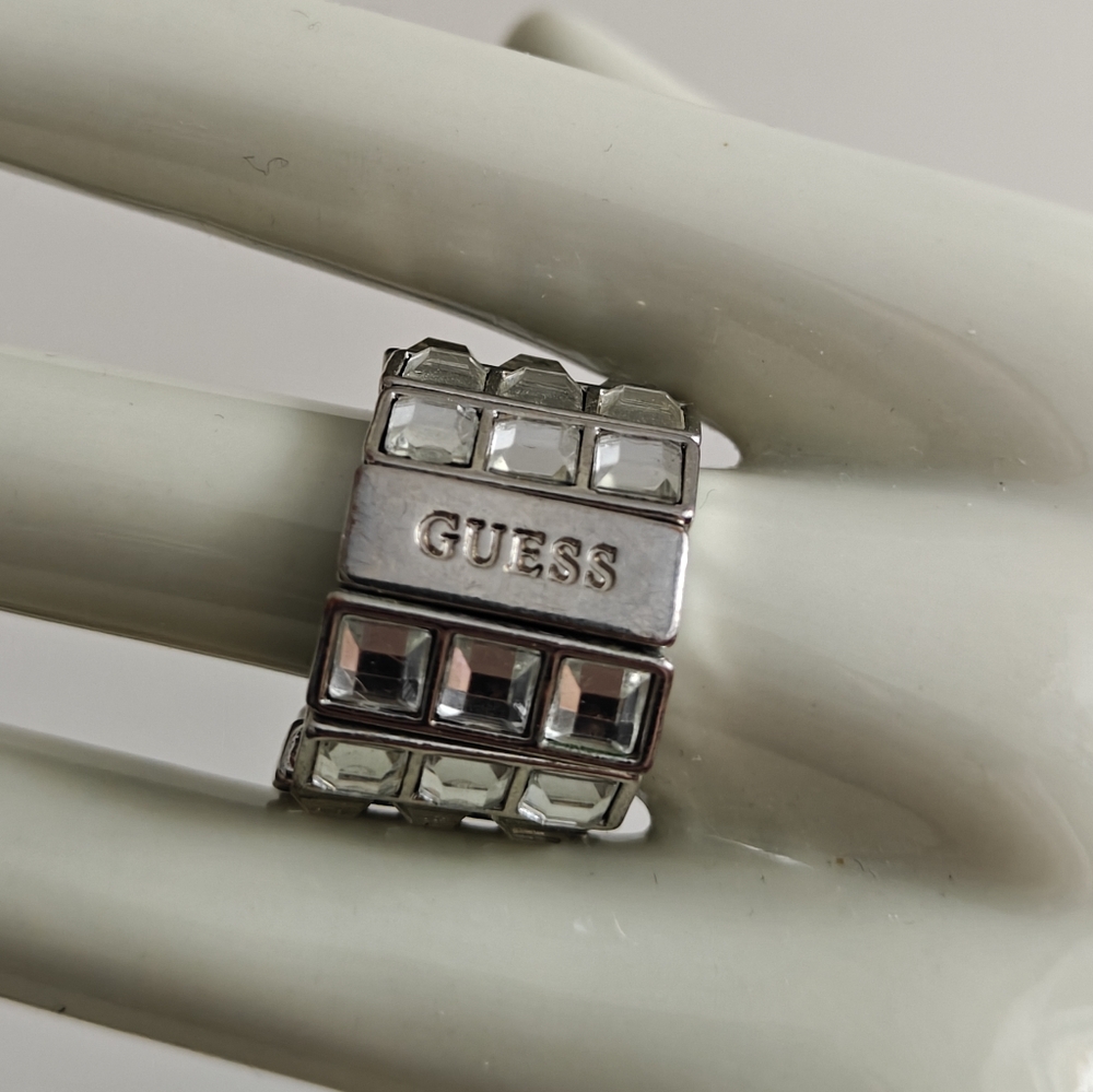 Guess Silver and Clear Crystal Stretch Silver Band Ring
